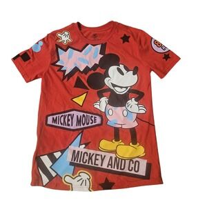 Disney Mickey Mouse Shirt Youth XS Red All Over Graphic Mickey & Co Tee